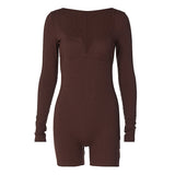 Women Jumpsuit Fall Slim Fit U-Neck Long-Sleeved Jumpsuit