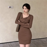 Women Maxi Dress Autumn Winter Retro Sexy Hip Knitwear Dress