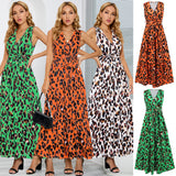 Women Date Dress Summer Leopard Print Maxi Dress