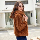 Women Trench Coat Autumn and Winter Plush Coat Hooded Long Sleeve Warm Short Top