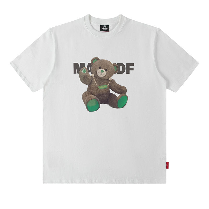Men's T Shirt Bear Printed Short-Sleeved T-shirt Men's and Women's Hip Hop