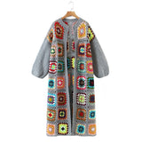 Women Sweater Knitwear Autumn Plaid Long Knitted Cardigan Sweater