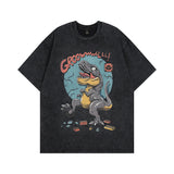 Men T Shirt Cartoon Washed Distressed Short Sleeve T-shirt