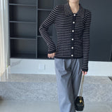 Women Cardigan Sweater Autumn Sweater Cardigan Women Coat Slim Striped Polp Collar Knitted Bottoming Shirt 8t7297