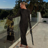 Women Dress Black Pleated Dress Female Autumn Winter Long Dress