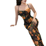 Women Dresses Vintage Backless Sling Dress Spring Hip Skirt