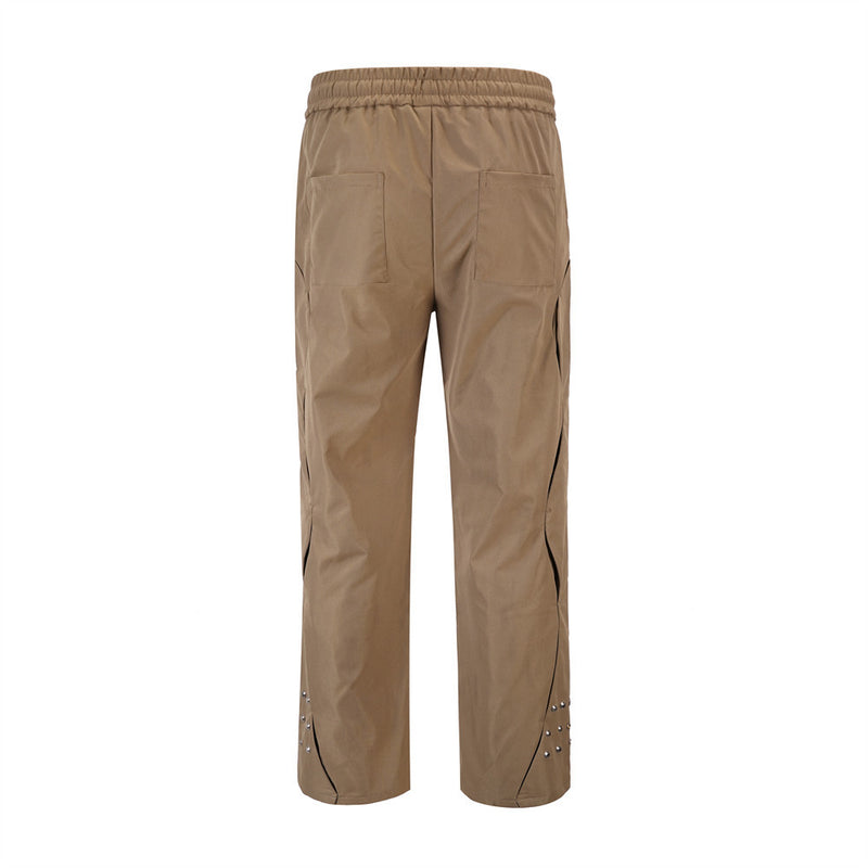 Men Sweatpants Casual Trousers Loose Trousers with an Elasticated Waist Side Irregular Stitching Fastener Decoration Straight-Leg Pants
