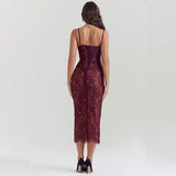 Women Dresses Autumn Sexy Long Sleeve Strap Lace Sling Dress (Bla0420)
