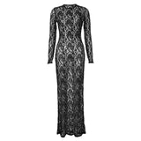 Women Dresses Sexy Hollow out Lace Pattern Long Dress