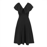 Women Date Dress Sexy A- line Skirt Lotus Leaf Large V-neck Dress