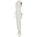 Women Dresses round Neck Sleeveless Slim Fit Slit Long Dress