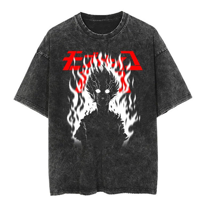 Loose pure cotton washed and old, passer-by super cartoon T-shirt