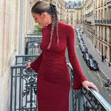 Women Dresses Spring Turtleneck Long Sleeve Sexy Backless Dress