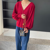 Women's Cardigan Sweater Autumn Loose V-neck Women's Coat Top 8t8238