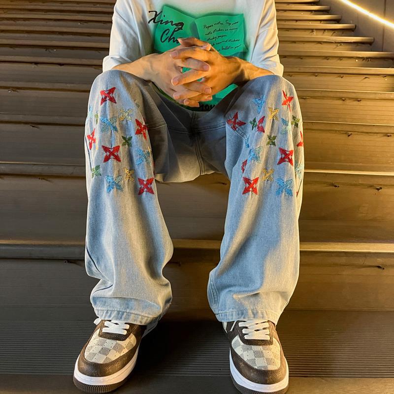 Men Jeans Straight-Leg Trousers Baggy Pants