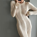 Women Knitted Sweater Spring Dress Sexy Long Sleeve Woolen Dress