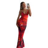 Women Dresses Summer Slim Fit Long Dress Sexy V-neck Strap Dress