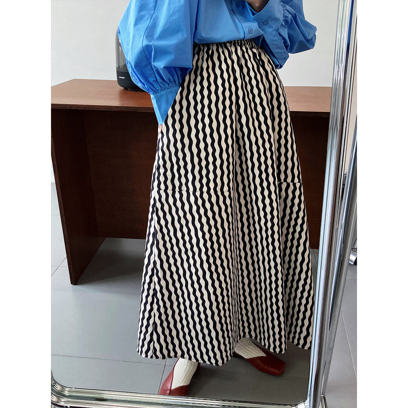 Women Skirt Vertical Striped Skirt Spring A- line Dress