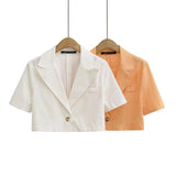 Women Suits Summer One Button Short Linen Small Suit High Waist Short Coat