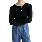 Women Cardigan Sweater Autumn Top round Neck Cropped Cardigan Sweater Button Long Sleeve Knitted Coat 8t7329