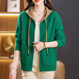 Women Knitwear Fall Winter Hooded Zip Sweater Women Loose Knitted Cardigan