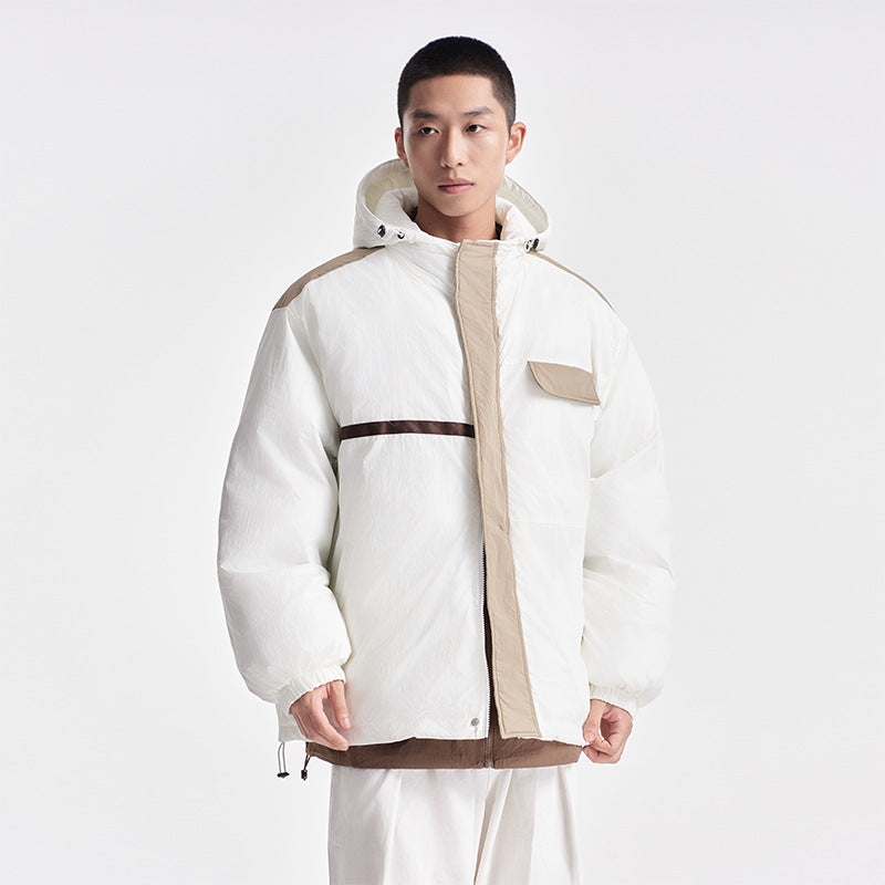 Unisex Winter Cotton Coat Winter Color Contrast Patchwork Hooded Cotton Coat