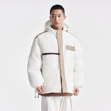 Unisex Winter Cotton Coat Winter Color Contrast Patchwork Hooded Cotton Coat