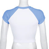 Women T-shirt Vintage Thread Raglan Sleeve T-shirt Short Top Short Sleeve Casual