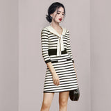 Women Maxi Dress Autumn and Winter Striped Knitted Dress