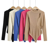 Women Sweater Knitwear Autumn Hollow-out Cross Pullover Long Sleeve round Neck Slim Knitted Jumpsuit