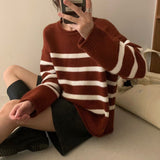 Women Knitwear Autumn and Winter Striped round Neck Sweater Loose Sweater