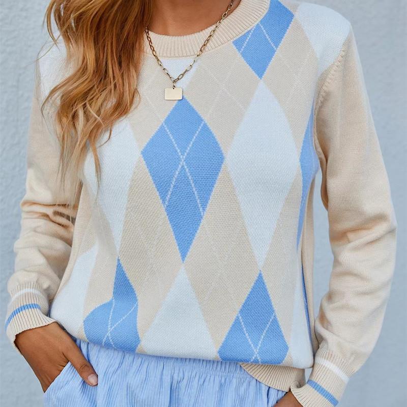 Women Knitted Sweater Loose Long Sleeve Retro Simple Knitwear Top