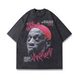 Men T Shirt Rapper Portrait Distressed Short-Sleeved T-shirt Men Hip Hop Retro Loose Half-Sleeved T-shirt