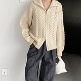 Women Cardigan Sweater Coat Long Sleeve Loose Zip Turn-down Collar Coat L1216