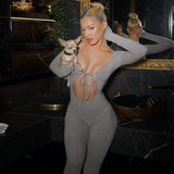 Women Jumpsuit Autumn Sexy Chest Hollow Slim Fit Long Sleeve Jumpsuit