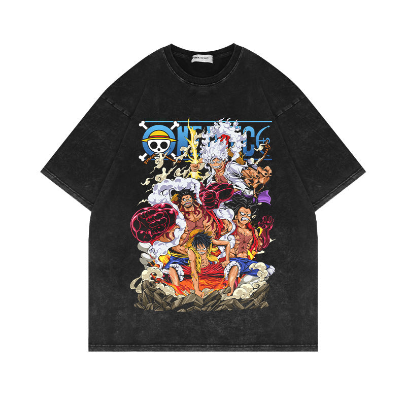 Washed and old short-sleeved T-shirt retro ONE PIECE