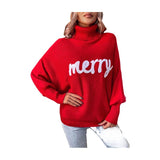 Women Knitted Sweater Christmas Turtleneck Sweater Loose Chic Sweater Top