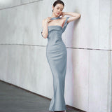 Women Dresses Summer Sexy Backless Zipper Tube Top Dress