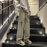 Men Jeans American Vintage Embroidered Jeans Baggy Straight Trousers