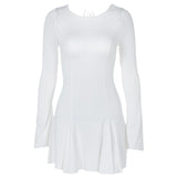 Women Dresse Sexy Backless round-Neck Long-Sleeved Dress