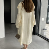 Women Cardigan Sweater Autumn Sweater Coat Lapel Loose Long Sweater W2353