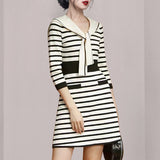 Women Maxi Dress Autumn and Winter Striped Knitted Dress