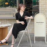 Women Dresses V-neck Lace-up Short Sleeve Dress Sexy