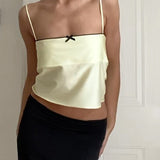 Women Tops Spring and Summer Sexy Vest Lace Bow Satin Small Sling