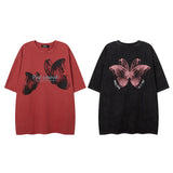 Men T Shirt Butterfly Graffiti Washed and Worn Short Sleeve T-shirt Men and Women Oversize