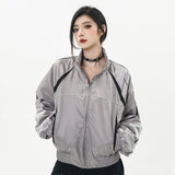 Women Jacket Outdoor Jacket Coat Loose Stand Collar Long Sleeve Sports Trench Coat