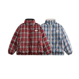 Unisex Winter Cotton Coat Stand-up Collar Cotton-Padded Clothes Double-Sided Plaid Cotton-Padded Jacket