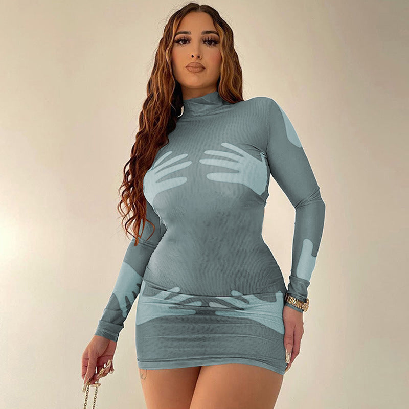Women Dresses Winter Slim Turtleneck Long Sleeve Narrow Dress