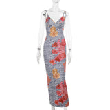 Women Dresses Summer Slim Fit Long Dress Sexy Leopard Strap Dress