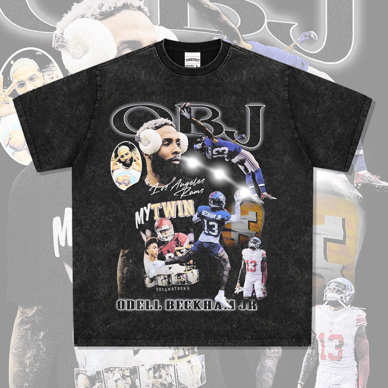 Mens Vintage baseball T-Shirt BC Beckham obj rugby vintage print short sleeve wash do old T-shirt
